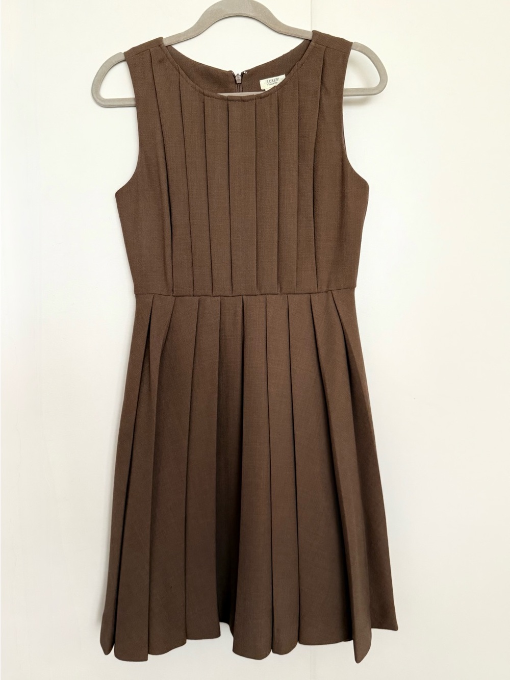 J Crew Collection Y2K Camel Wool Lined Box Pleat Sleeveless Dress Size 2 S/M EUC